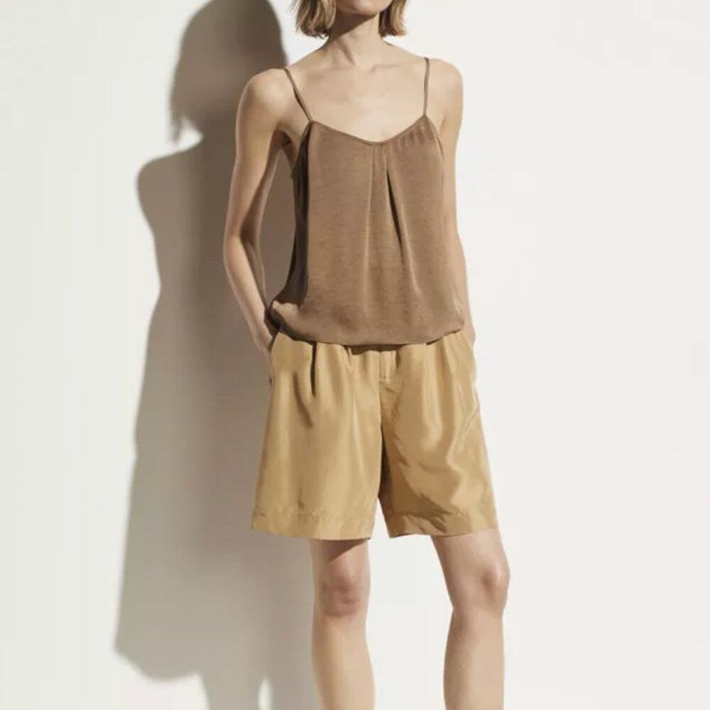 NWT Vince Brown Satin Pleat Front Cami Top